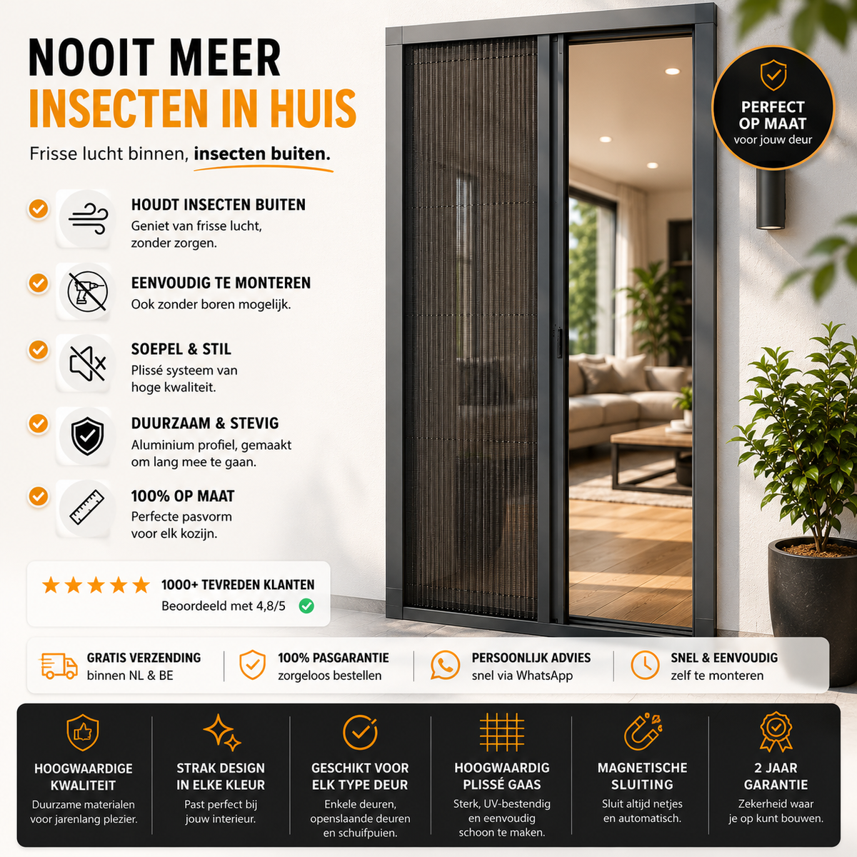 Plissé Hordeur voor Enkele Deur